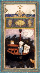 Handelsskib angrebet af pirater. Fra Aina-i Iskandari Mirror of Alexander the Great af Amir Khusr