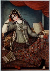 Iransk kunst: "" Girl at the Fan"" Maleri af Shiraz-skolen