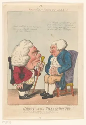 Spotprent op de dorpsarts, 1799 Landsbydoktorens spøgelse! (titel på objekt) Familiar Ghosts (serietitel på objekt)