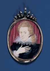 Portrætminiature af en ung herre, ca. 1615 (akvarel på vellum lagt ned på kort med sølvforgyldt ramme)