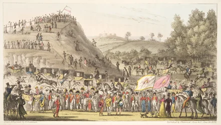 Eton Montem, and the Mount, Salt Hill, fra The English Spy, pub. 1824 (håndfarvet gravering)