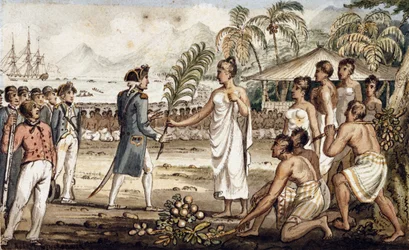 Oatehite, illustration fra «The Voyages of Captain Cook»