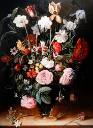 Et stilleben af tulipaner og anemoner (olie på panel)