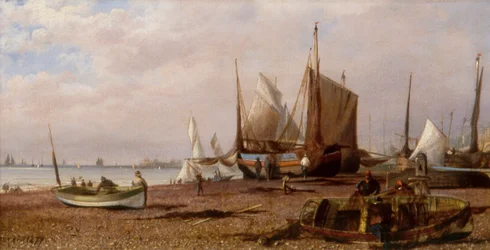 Brighton Beach med fiskerbåde