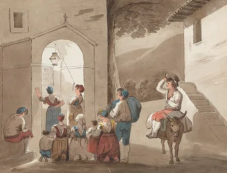 Efter Pinnelli - Gruppe af bønder uden for en kirke