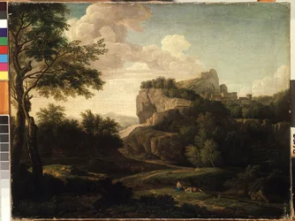 ""Landskab"" maleri af Isaac de Moucheron (1667-1744) Mikalojus Konstantinas Ciurlionis Fine Arts Museum fra det 18. århundrede, Kaunas, Litauen