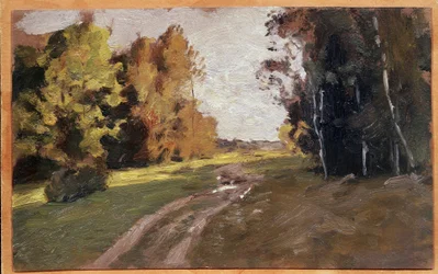 Om aftenen, en sti i skoven. (Aften, en sti i skoven). Maleri af Isaac (Isaac) Ilyich Levitan (1860-1900), olie på lærred