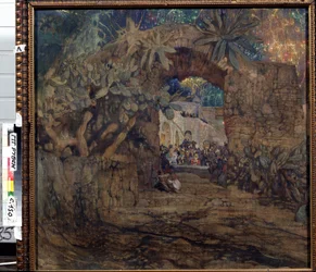 Værtshus i en hule (Tavern i en grotte). Maleri af Isaak Izrailevich Brodsky (Brodsky) (1884-1939). Olie på lærred