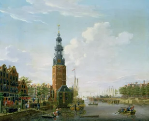 Udsigt over Amsterdam med Montelbaanstoren på Oudeschans, 1777