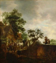 ""Rejsende, der stopper ved en kro på vejen"" Maleri af Isaac van ostade (1621-1649) 1645 National Museum of Western Art, Tokyo Japan