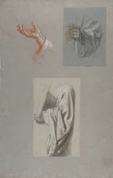 en. Sankt Remis hånd, f. Sankt Remis hånd, ca. Drapery Study for Acolyte Holding Book..., 19. årh