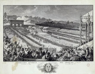 Den franske revolution: visning af festen for General Federation of French Departments på Champs de Mars i Paris den 14/07/1791. Illustration af Isidore Helman (1743-1809) Paris fra det 18. århundrede, Musee Carnavalet