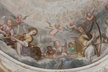 Engle, musiker-engle og puttos, detalje af Paradiset med den evige Fader, ca. 1623-34 (detalje af 3496185)