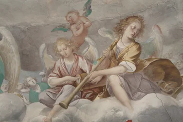 Engle, musiker-engle og puttos, detalje af Paradiset med den evige Fader, ca. 1623-34 (detalje af 3496185)