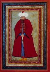 Islamisk kunst: Portræt af den osmanniske sultan Mehmet (eller Mehmed eller Mohammed) Celebi I (1389-1421). Miniaturebillede omkring 1550. Paris, Louvre-museet