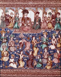 Islamisk kunst: musikere og dansere ved domstolen i Nasser-al-Din (Nasser al-Din eller Nasser al-Din, men også Nassereddin eller Nassiruddin