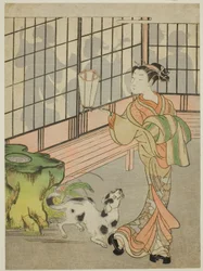 Kurtisane, der ser tilbage på skygger på shōji