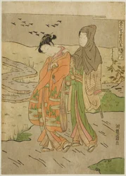Gæs, der falder på Sumida-floden (Sumidagawa no rakugan), fra serien "Eight Views of Prosperity in the Eastern Village (Azuma no sato eiga hakkei)"