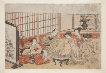 nr. 1, A Party in the Yoshiwara (farvet træbloktryk)