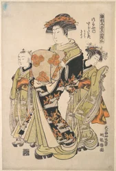 Kurtisanen Sugatami fra bordellet Tsuruya, fra serien «En mønsterbog med årets første mønstre, friske som forårsurter» («Hinagata wakana no hatsu moyō»)