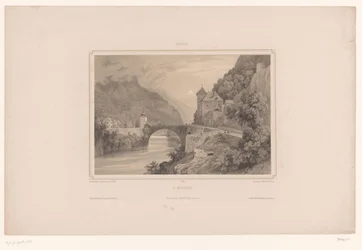 Udsigt over Saint-Maurice i Schweiz St. Maurice (titel på objekt) Ansigter i Schweiz (serietitel) Suisse (serietitel på objekt)
