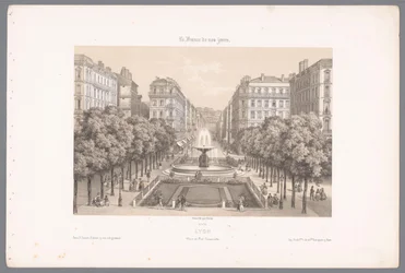 Zicht op de Place en de Rue Impériale te Lyon Lyons. Imperial Square and Street (titel på objekt) Hedendaags Frankrijk (serietitel) Frankrig i dag (serietitel på objekt)