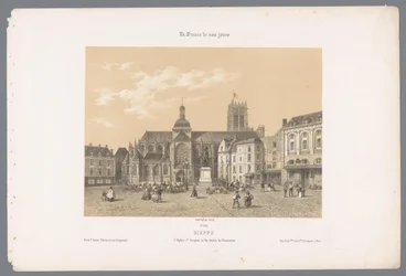 Udsigt over Saint-Jacques kirken og statuen af ​​Duquesne i Dieppe Dieppe. l
