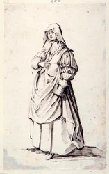 Kvindefigur (pen og brunt blæk på papir)