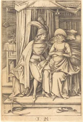 Par siddende på en seng, ca. 14951503.