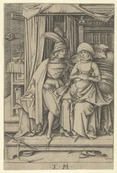 Par siddende på en seng, fra Scenes of Daily Life,.n.d.
