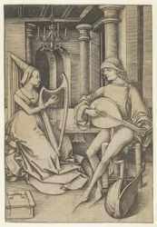 Lutespiller og harpespiller, fra Scenes of Daily Life,.n.d.
