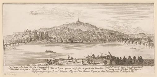 Udsigt over Lyon fra banken ved Celestine-klosteret Veue de Lyon quand on est sur les quais des Celestins (titel på objekt)