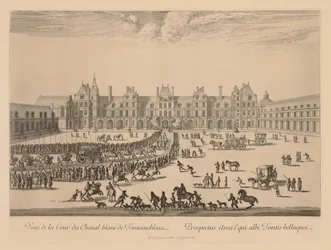 Udsigt over Cour du Cheval-Blanc i Fontainebleau