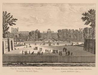 Udsigt over Tuileries-paladset og haverne fra Cours la Reine-siden, 1673.
