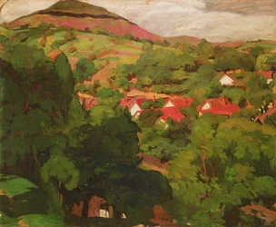 Landskab ved Nagybanya, Ungarn, panel fra 1918