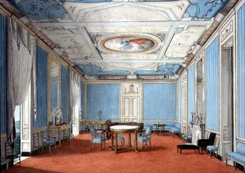 A Neo-Classical Neopolitan Palazzo Interiør, ca. 1830 (gouache og akvarel på papir)