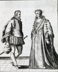 Et par italiensk adel. Gravering fra "" Il ballarino "" (eller Il ballerino) handler om dansemesteren Fabritio Carosos (1527 / 1535-1605 / 1620) dans 1581. Civico Museo Biblioteca Musicale, Bologna