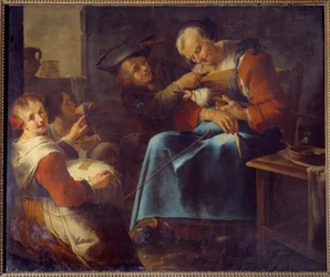 En sovende gammel filmskaber omgivet af børn Maleri fra den italienske skole. Laon fra det 17. århundrede, Museum of Fine Arts