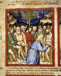 Abraham omskærer jøderne, illustration fra "The Codex of Padua" 1390-1400