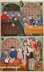 Tilføj 27695 f.8 At tælle penge og betale løn, fra Treatise on the Laster (vellum)