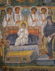Adoration of the Magi, detaljer om Kristus omgivet af engle (mosaik)