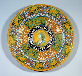 Aiguiere bassin i majolic (maiolica) dekoreret i fajance af Faenza. Omkring 1540-1550. paris, Louvre-museet