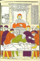 Anatomisk dissektion. Gravering fra en behandling af medicin af Gerolamo Cardano (Cardano) (Cardanus Hieronymus), Firenze