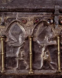 Ark of Barbarossa, med scener fra Johannes Døberens liv (træ, bladsølv og sten