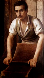 Håndværksmæssig fremstilling af chokolade Anonym maleri af et skilt. 1875-1900 Milano, museo di Milano
