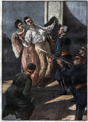 Mordet på kongen og dronningen af Serbien (kong Alexander Obrenovich og dronning Draga Masshin, ofre for en Karageorgevich-sammensværgelse) juni 1903. “La Tribuna Illustrata” fra juni 1903.