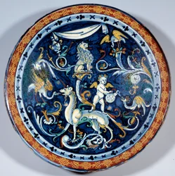 Cafaggiolo fajance kop dekorerer fantastiske dyr. 1510-1520 Paris, Louvre-museet