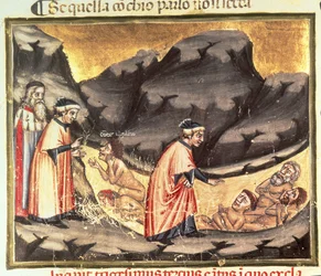 Canto XXXIII Dante og Virgil møder Ugolino i de Forræderiskes Cirkel, fra den guddommelige komedie (infernoet), ca. 1313