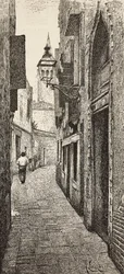 Carlo Goldonis hus i Venedig, Italien, gravering fra tegning af A Lazzaretti, fra L