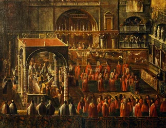 Ceremoni i basilikaen Sankt Markus i Venedig, maleri af anonym kunstner, Italien
